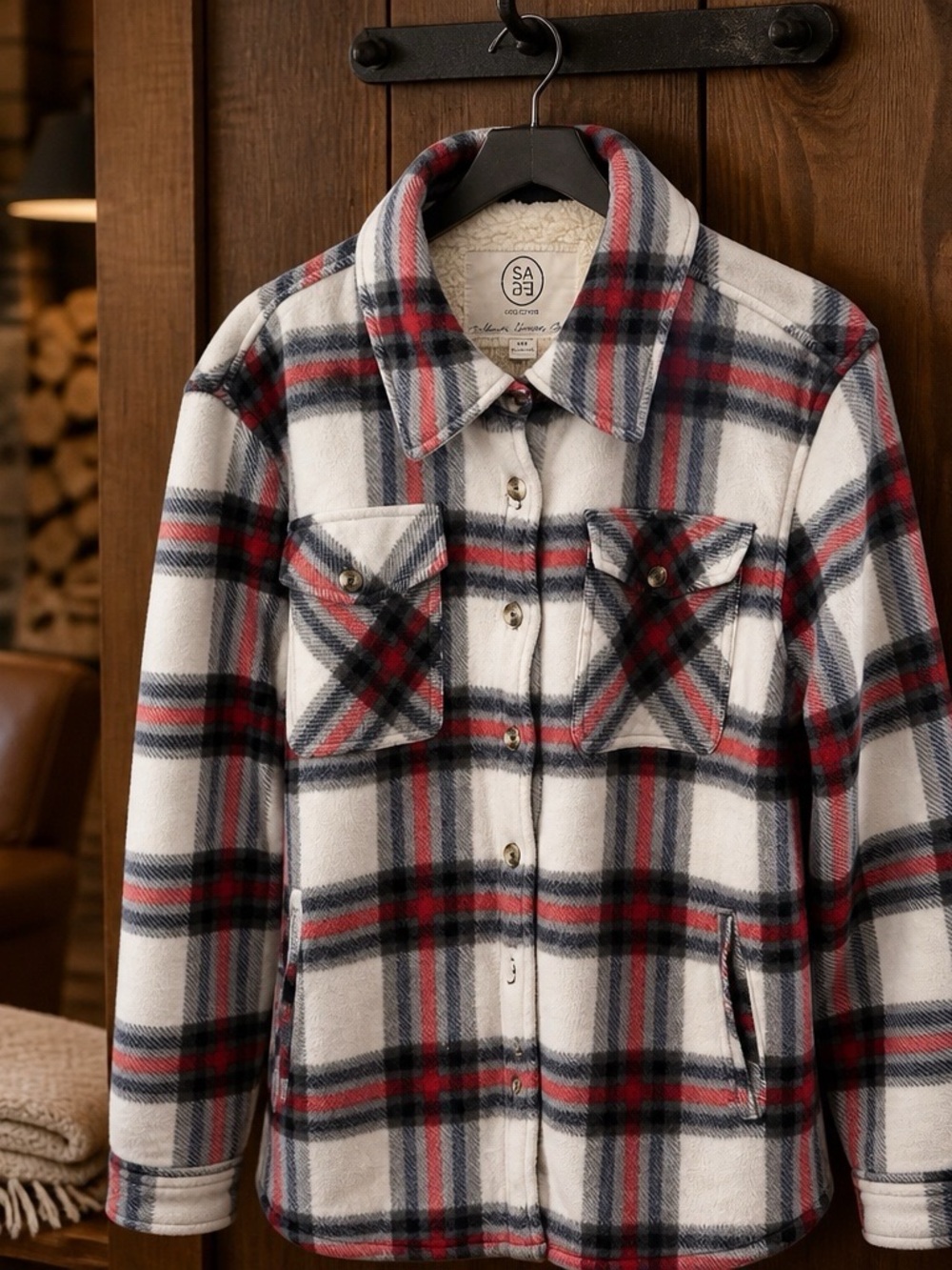 Sage Collective Plaid Sherpa Lined Shacket  Unisex size medium